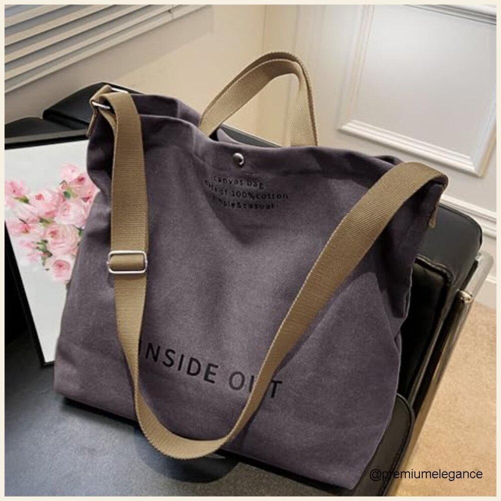 Large Canvas Tote Bag with Crossbody Strap, Multiple Pockets, 20L Capacity - Picture 2 of 7